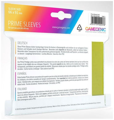 Gamegenic Prime Card Sleeves Lime (66mm x 91mm) (100 Sleeves Per Pack)