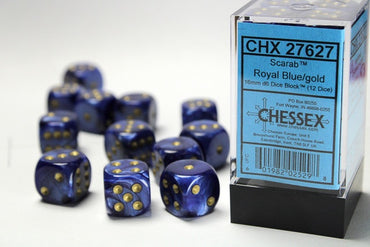 Chessex 16mm D6 Dice Block Scarab Royal Blue/Gold