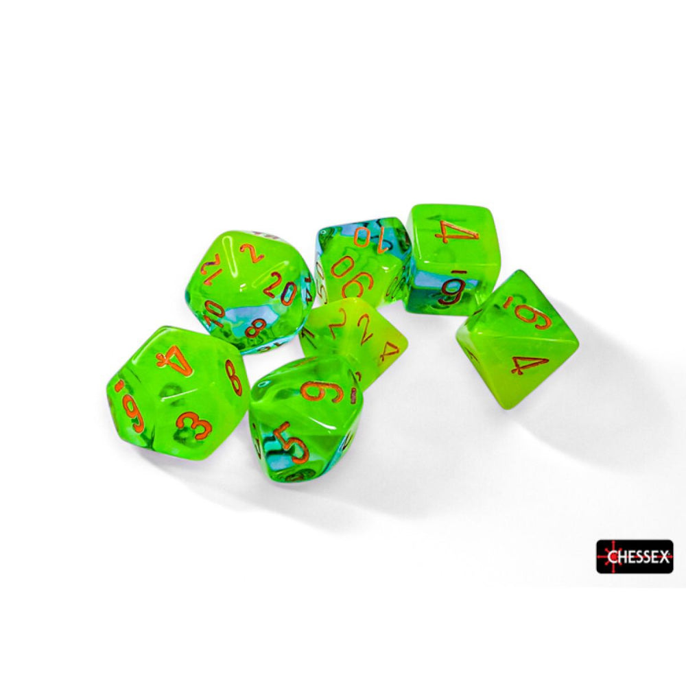 CHX 26470 Gemini Plasma Green-Teal/orange Luminary Polyhedral 7-Dice Set