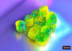 CHX 26670 Gemini Plasma Green-Teal/orange Luminary 16mm d6 Dice Block (12 dice)