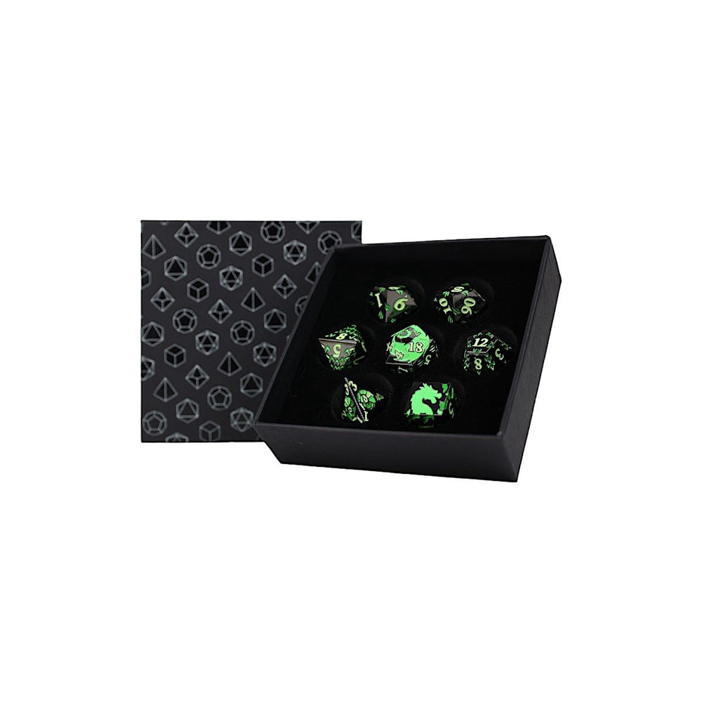 LPG Dice RPG Set Inscripted Dragon Green