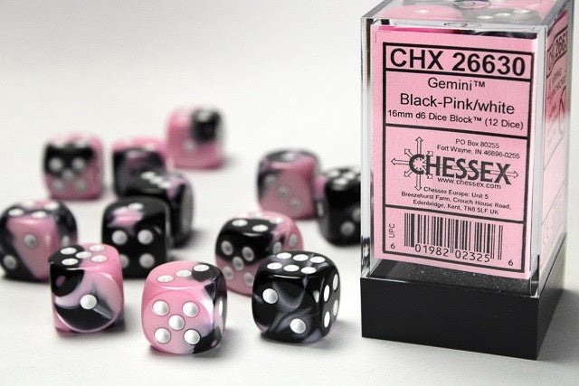 Chessex 16mm D6 Dice Block Gemini Black-Pink/White