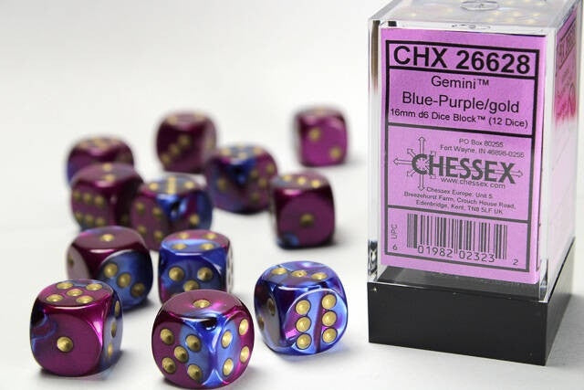 Chessex 16mm D6 Dice Block Gemini Blue-Purple/Gold