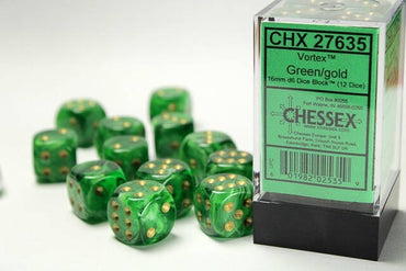 Chessex 16mm D6 Dice Block Vortex Green/Gold