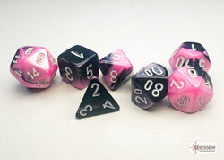 Chessex Gemini Mini-hedral Black-Pink/white 7-Die Set (black light reactive)