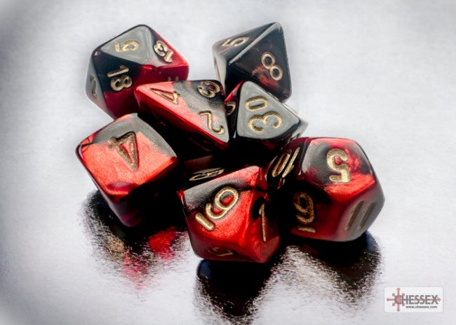 Chessex Gemini Mini-hedral Black-Red/gold 7-Die Set