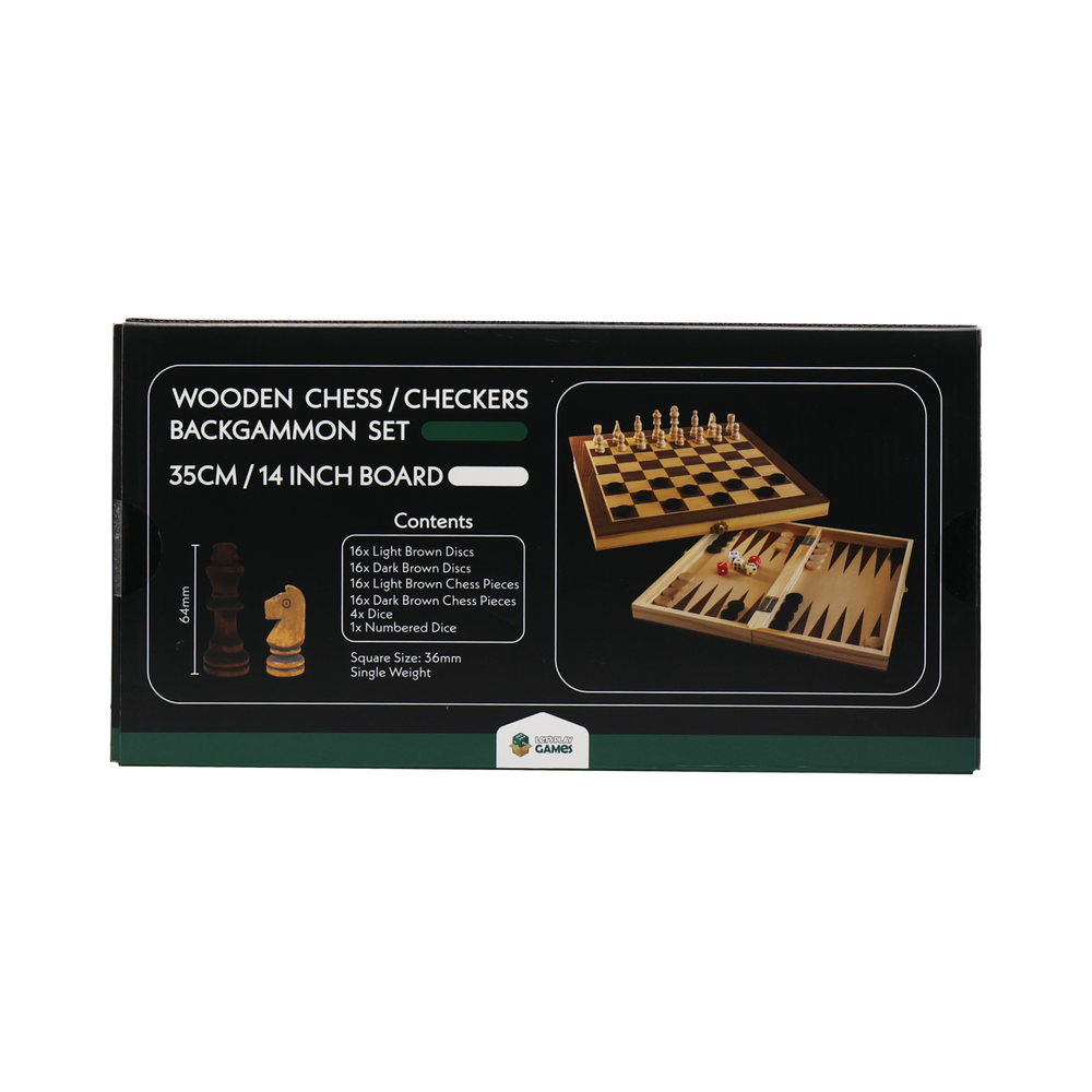 LPG Classics Wooden Folding Chess/Checkers/Backgammon Set 35cm