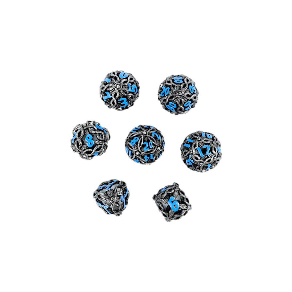 LPG Dice RPG Set Hollow Vines - Stainless and Blue