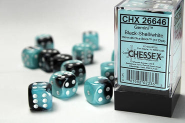 Chessex 16mm D6 Dice Block Gemini Black-Shell/White