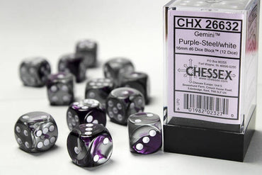 Chessex 16mm D6 Dice Block Gemini Purple-Steel/White
