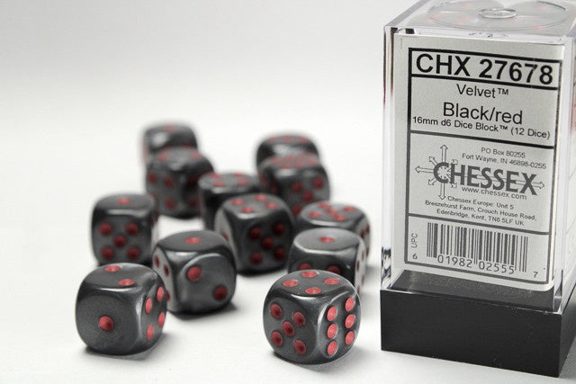 Chessex 16mm D6 Dice Block Velvet Black/Red