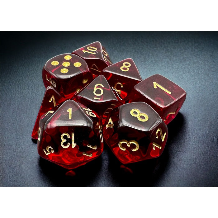 CHX 30058 Translucent Crimson/gold Polyhedral 7-Dice Set (with bonus die)