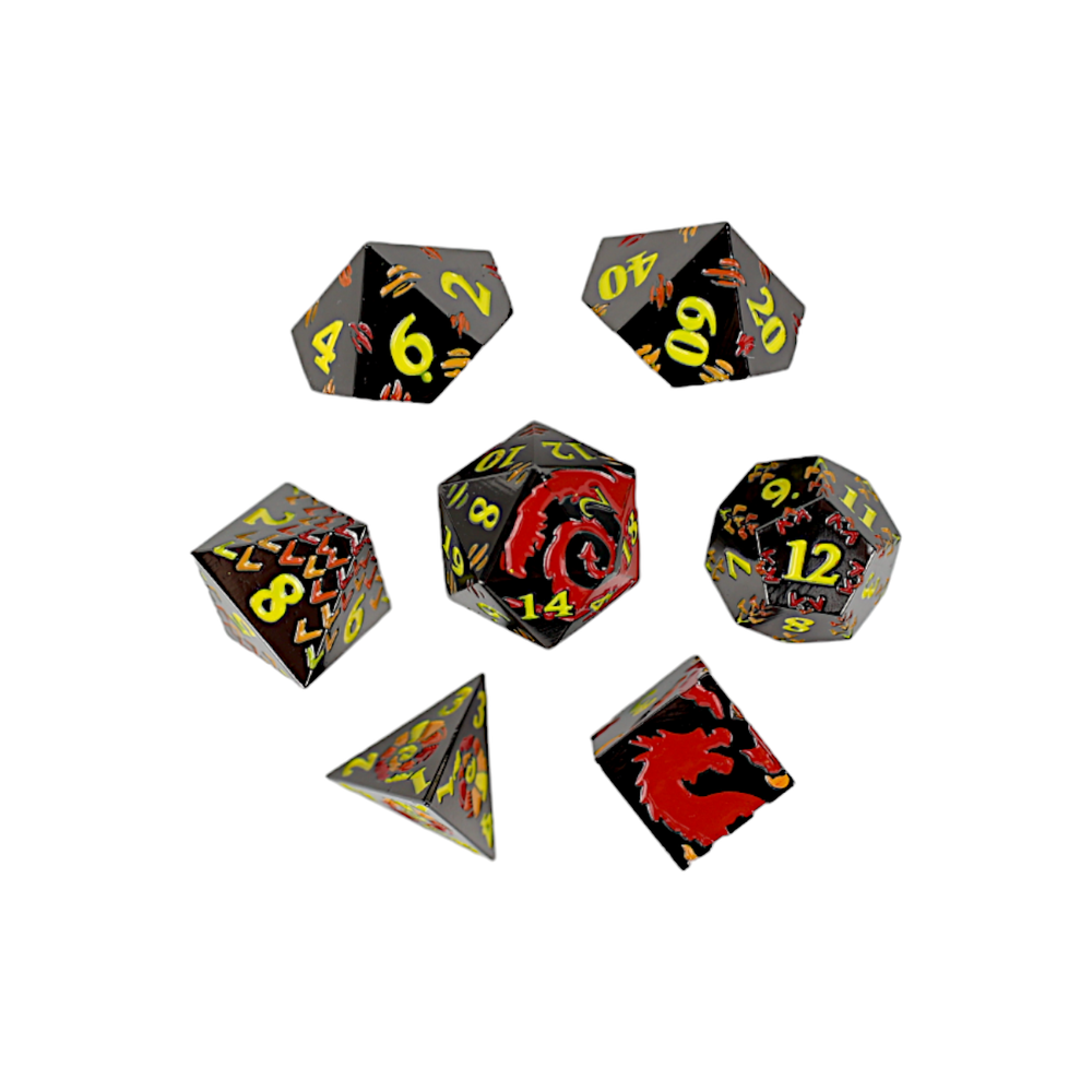 LPG Dice RPG Set Inscripted Dragon Red