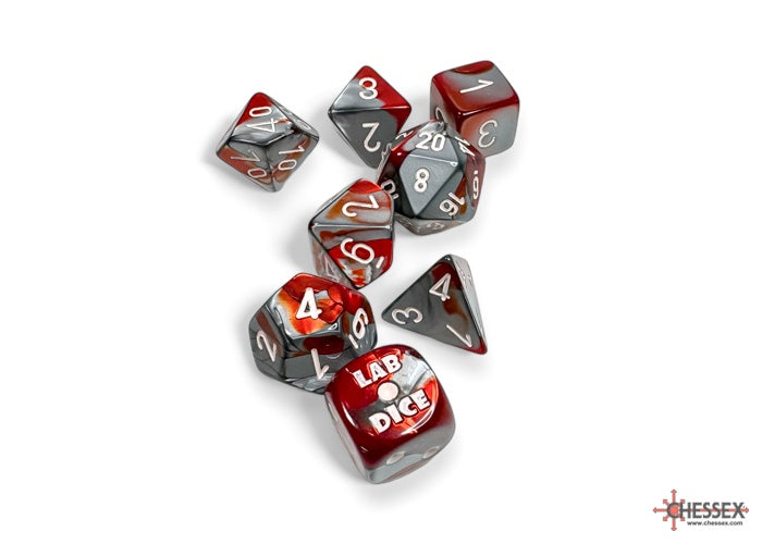 Chessex Gemini Red-Steel/white Polyhedral 7-Dice Set (with bonus die) - CHX 30066