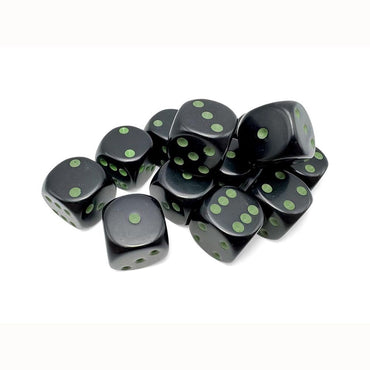 CHX 25658 Opaque 16mm d6 Black/green Dice Block (12 dice)