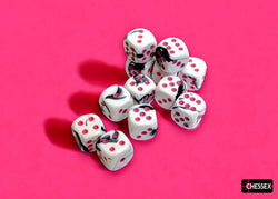 CHX 26669 Gemini Black-White/pink 16mm d6 Dice Block (12 dice)