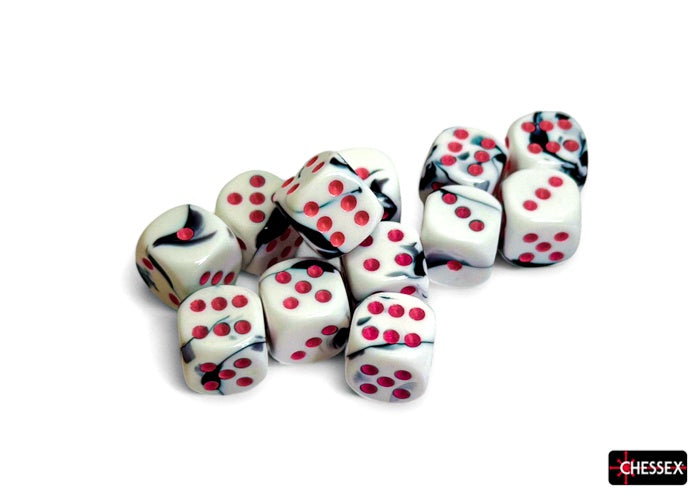 CHX 26669 Gemini Black-White/pink 16mm d6 Dice Block (12 dice)