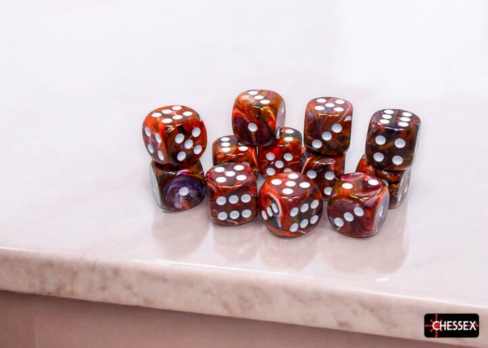CHX 27743 Festive Symphony/white 16mm d6 Dice Block (12 dice)