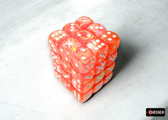 CHX 27953 Festive Dahlia/white Luminary 12mm d6 Dice Block (36 dice)