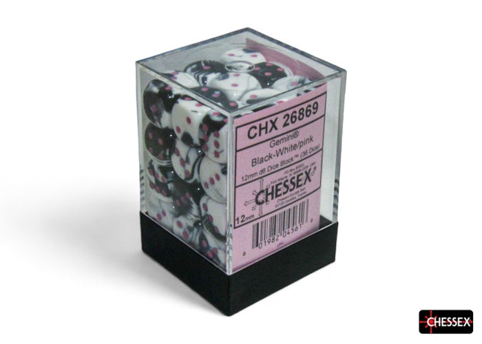 Chessex 12mm d6 Gemini Black-White/Pink CHX 26869