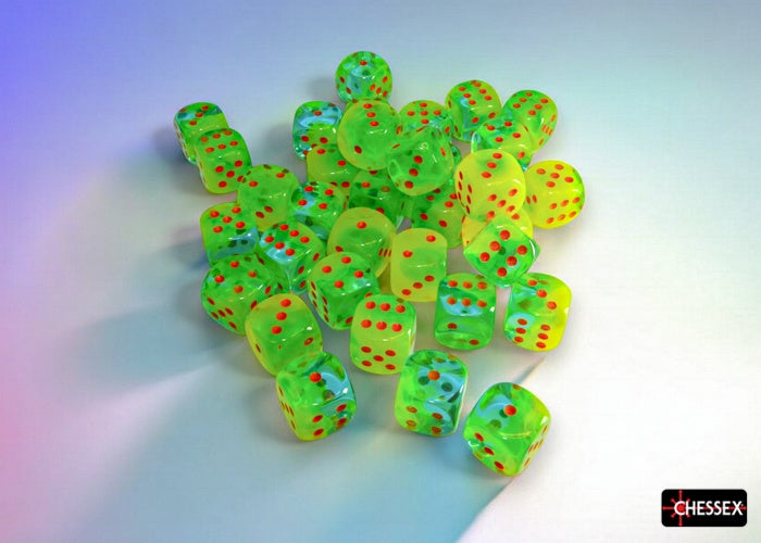 CHX 26870 Gemini Plasma Green-Teal/orange Luminary 12mm d6 Dice Block (36 dice)