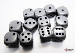 Chessex Opaque 16mm D6 Grey/black Dice Block (12 dice)