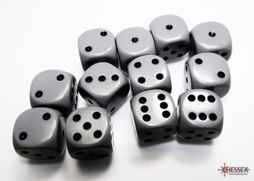 Chessex Opaque 16mm D6 Grey/black Dice Block (12 dice)
