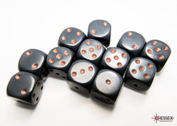 Chessex Opaque 16mm D6 Dark Grey/copper Dice Block (12 dice)