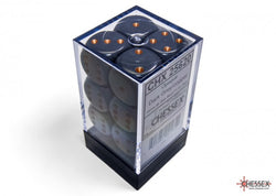 Chessex Opaque 16mm D6 Dark Grey/copper Dice Block (12 dice)