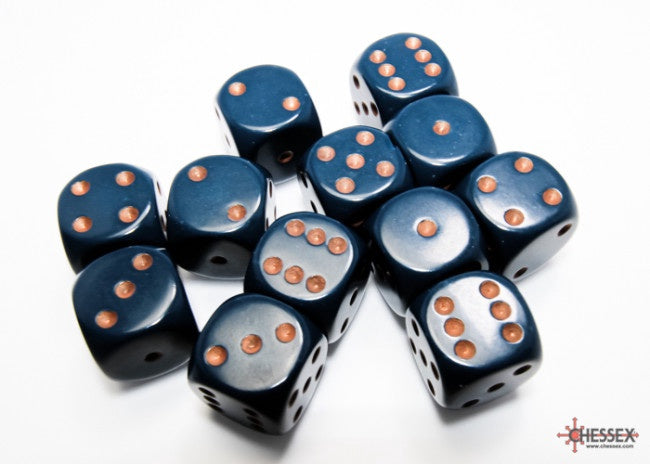 Chessex Opaque 16mm D6 Dusty Blue/copper Dice Block (12 dice)