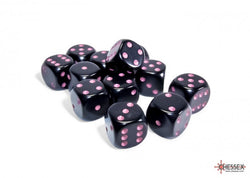 Chessex Opaque 16mm D6 Black/pink Dice Block (12 dice)
