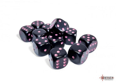 Chessex Opaque 16mm D6 Black/pink Dice Block (12 dice)