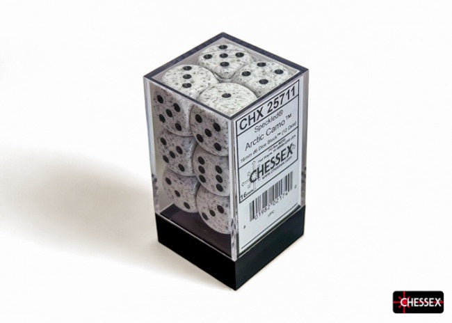 Chessex Speckled 16mm D6 Arctic Camo Dice Block (12 dice) (black light reactive)