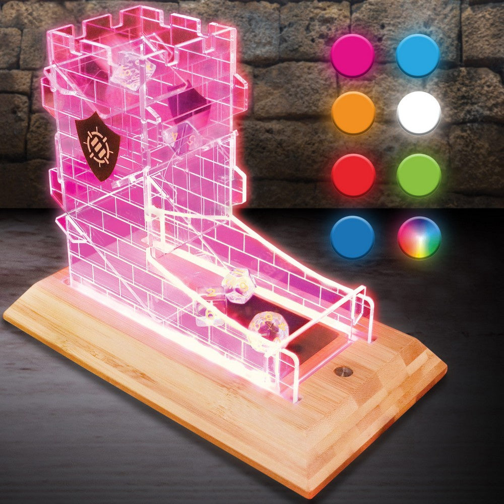 ENHANCE Tabletop LED Dice Tower and 7pc Clear Dice Set