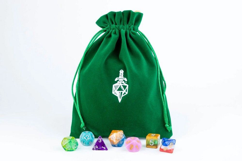 Fanroll: Large Velvet Dice Bag: Green w/ Gold Satin