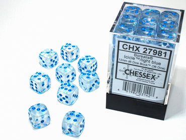 Chessex Borealis 12mm d6 Icicle/light blue Luminary Block (36)