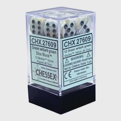 Chessex 16mm D6 Dice Block Marble Green/Dark Green