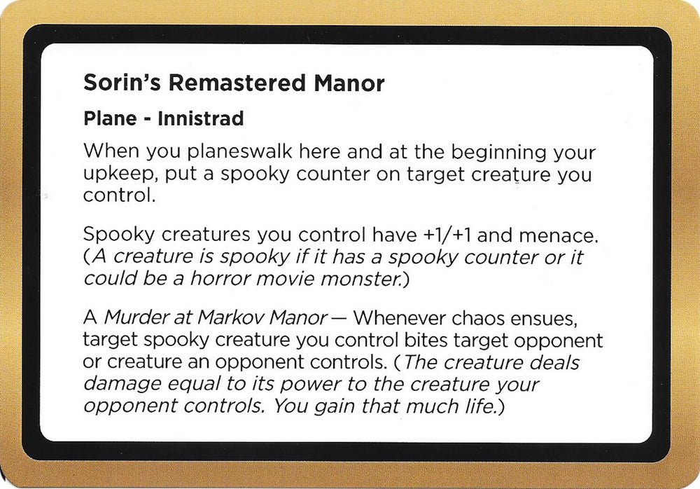 Sorin's Remastered Manor (Black Lotus Unknown Planechase) [Oversize Cards]