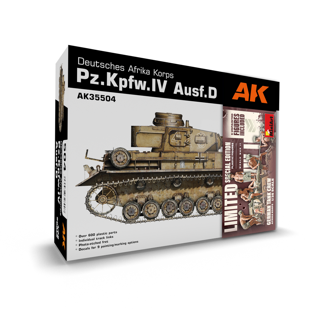 AK Interactive Pz.Kpfw.IV Ausf.D Afrika Korps + 5 Figures German Tank Crew Plastic Model Kit