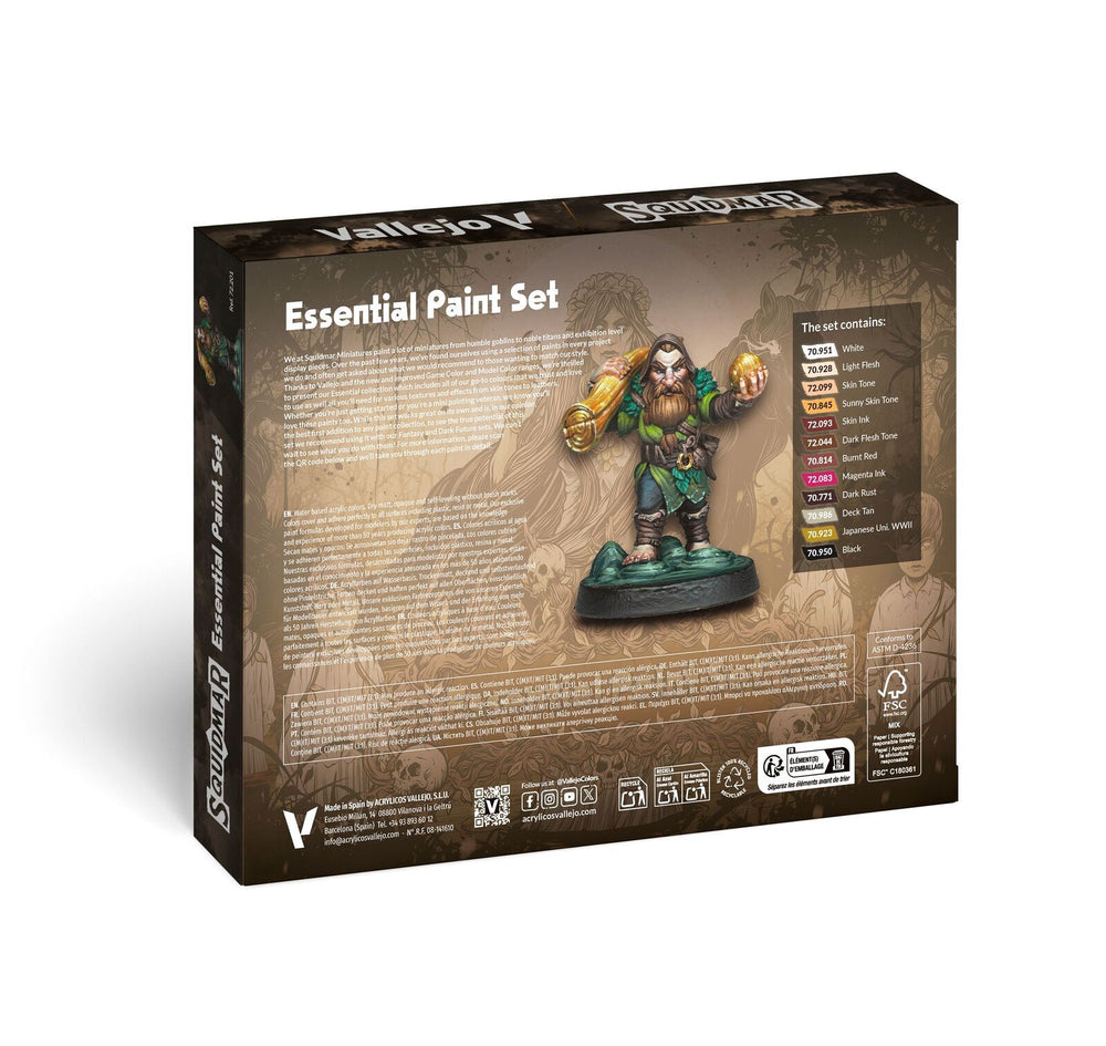 Vallejo Essential Paint Set by Squidmar Miniatures - 12 Acrylic Paints + Exclusive Miniature