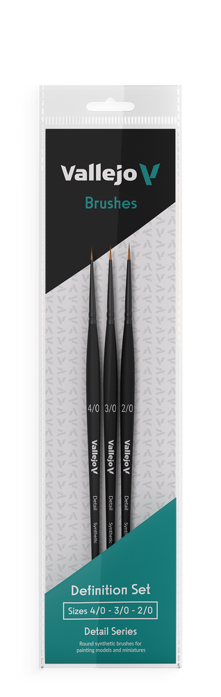 Vallejo Hobby Brushes: Detail Definition Set - Synthetic fibers (Sizes 4/0, 3/0 & 2/0)