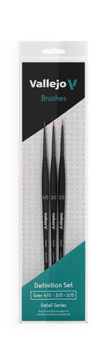 Vallejo Hobby Brushes: Detail Definition Set - Synthetic fibers (Sizes 4/0, 3/0 & 2/0)