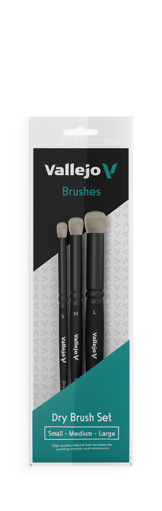 Vallejo Hobby Brushes: Dry Brush Set - Natural Hair (S, M & L)