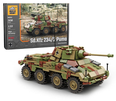 Build Army Sd.Kfz. 234/2 Camo Puma - WWII German Armoured Vehicle Model Brick Kit