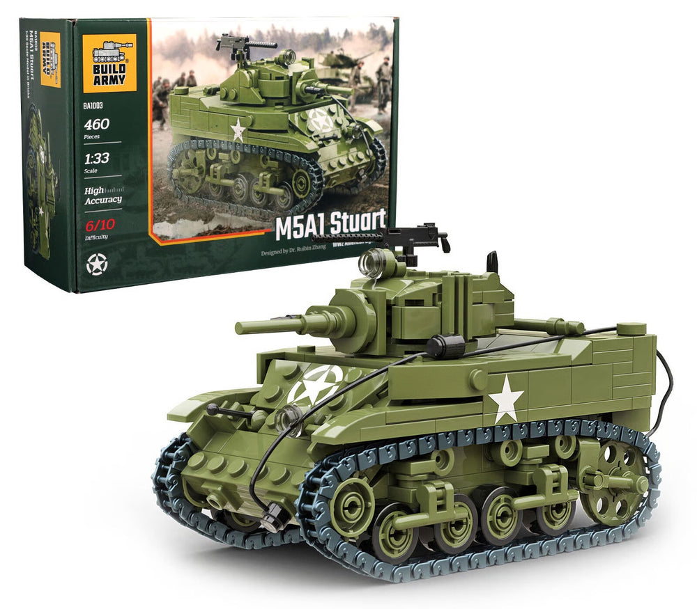 Build Army M5A1 Stuart WWII American Light Tank Model Brick Kit