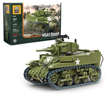 Build Army M5A1 Stuart WWII American Light Tank Model Brick Kit