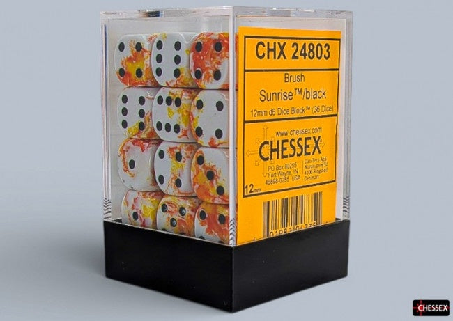 Chessex: Brush Sunrise/Black 12mm D6 Dice Block (36 Dice)