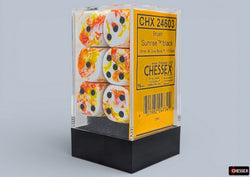Chessex: Brush Sunrise/Black 16mm D6 Dice Block (12 Dice)
