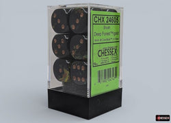 Chessex: Brush Deep Forest/Gold 16mm D6 Dice Block (12 Dice)