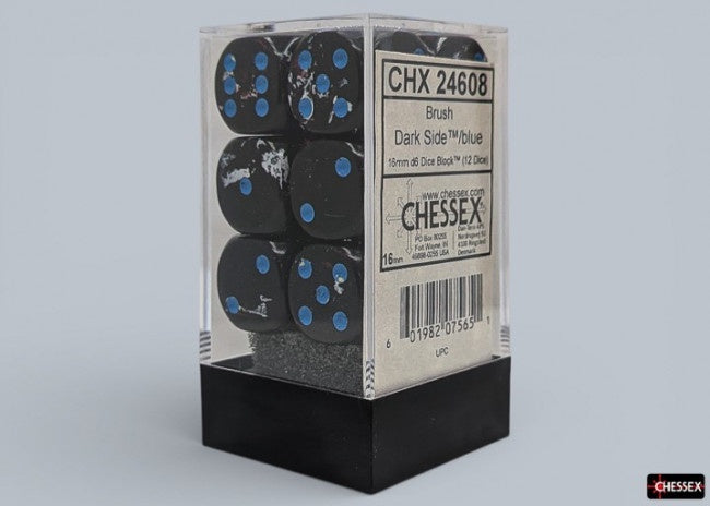 Chessex: Brush Dark Side/Blue 16mm D6 Dice Block (12 Dice)